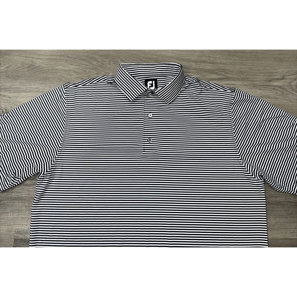 FJ Footjoy Mens Golf Polo Shirt Short Sleeve Blue & White Stripes Large